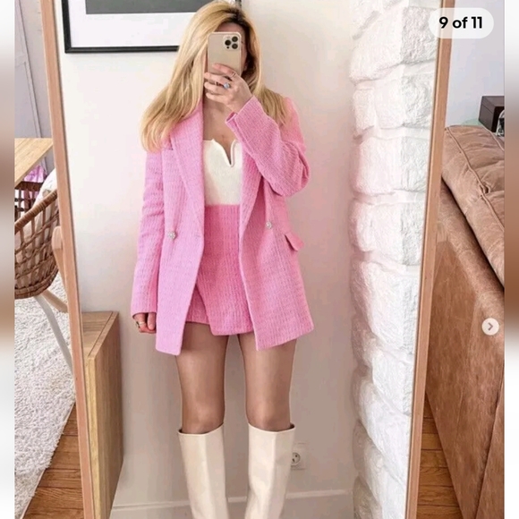 ZARA Textured Tweed pink blazer bloggers Fav size XS - Picture 7 of 16